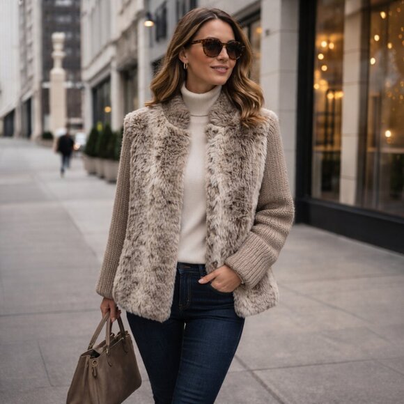 Studio VI Jackets & Blazers - 🧥 Studio VI Ltd. Faux Fur & Knit Jacket – Made in USA – Fully Lined